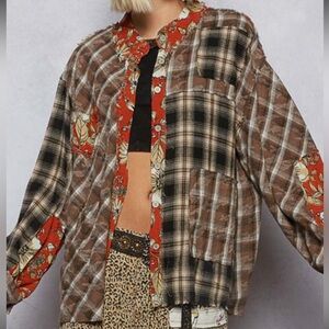 POL Floral and Abstract Patterned Top